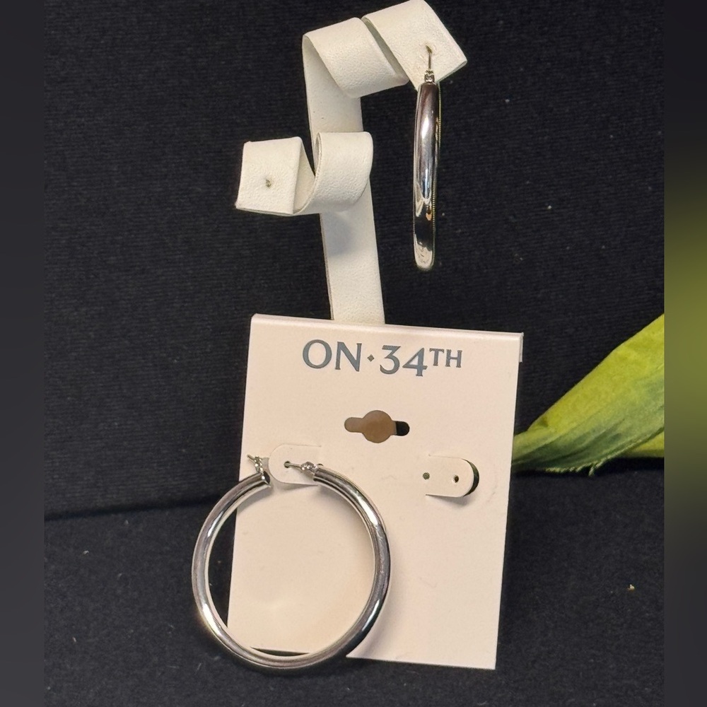 ON 34TH Classic Silver Hoop Earrings 1.75 inch